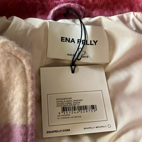 NWT Ena Pelly Lined Ophelia Wool Shacket in Spiced Coral Check, oversized size 8 - Picture 13 of 15